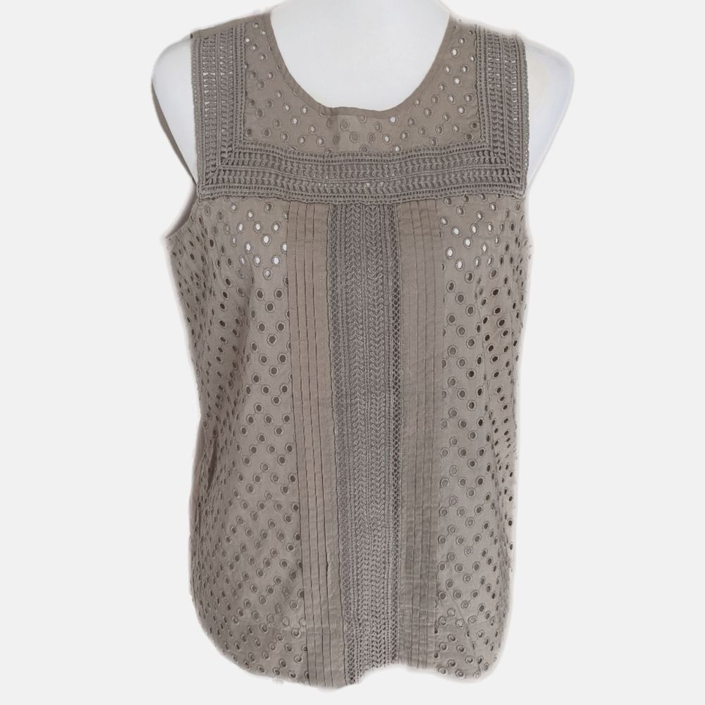 LOFT khaki green tank top, eyelet detail front, solid back, size S